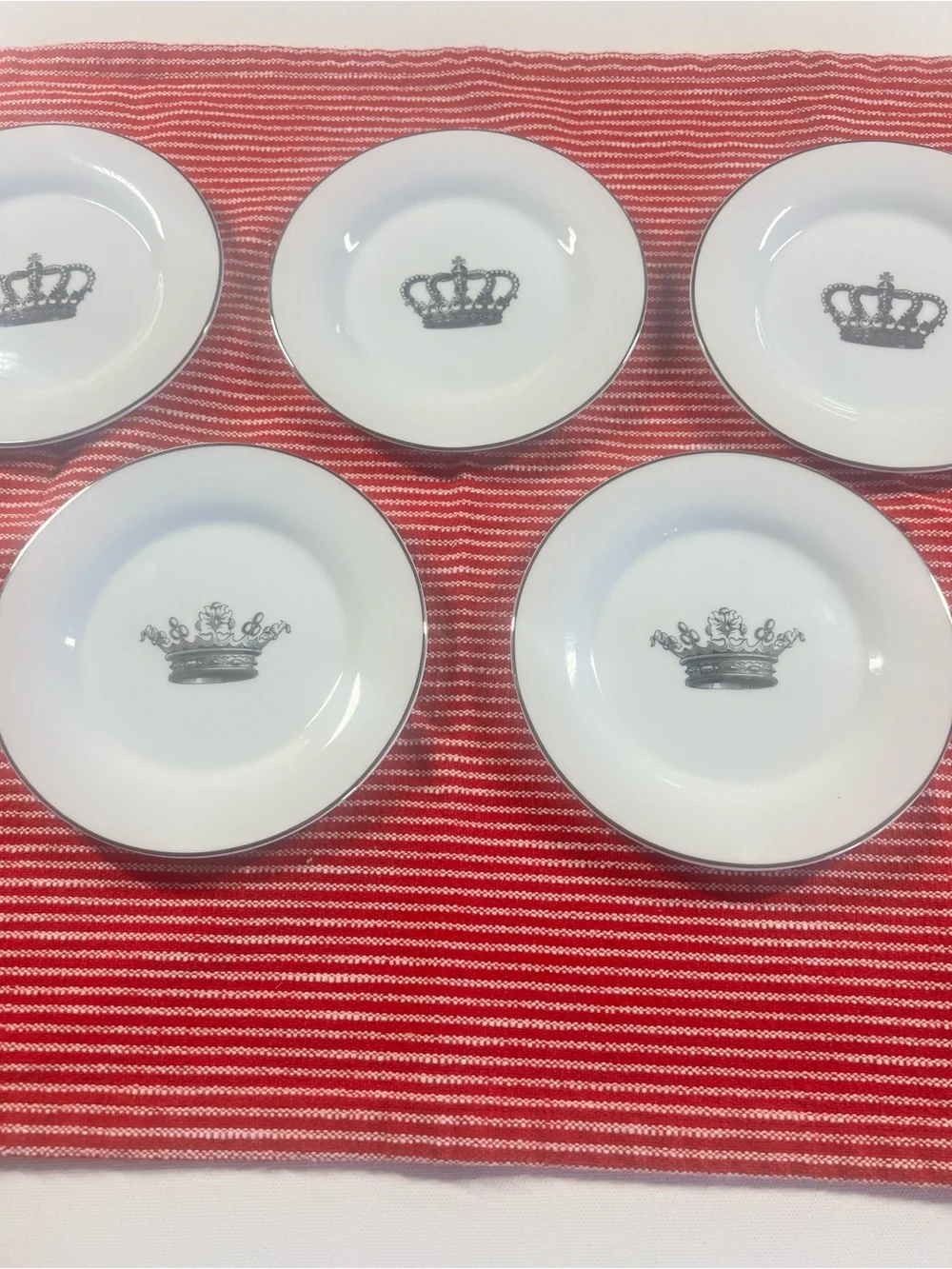 Sur La Table White Appetizer Plates Silver Crown Motif - Set of 5